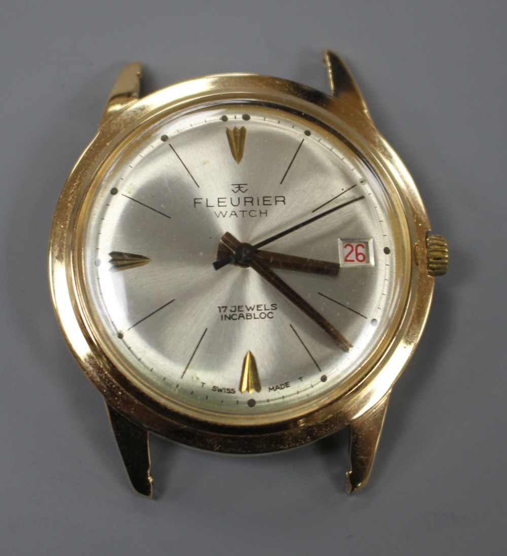 A gentlemans Swiss 18k yellow metal Fleurier automatic wrist watch, with later associated leather strap.